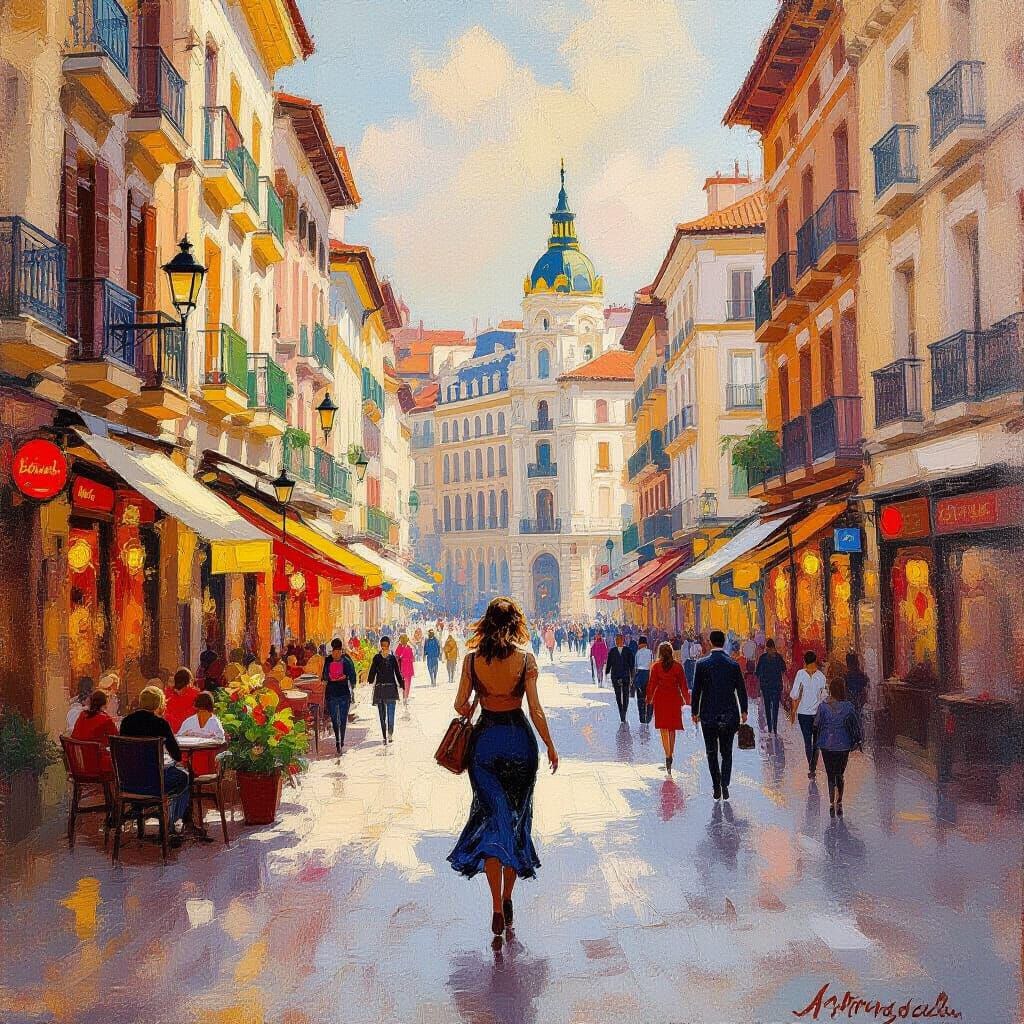 Woman in Madrid: An Impressionistic Street Scene