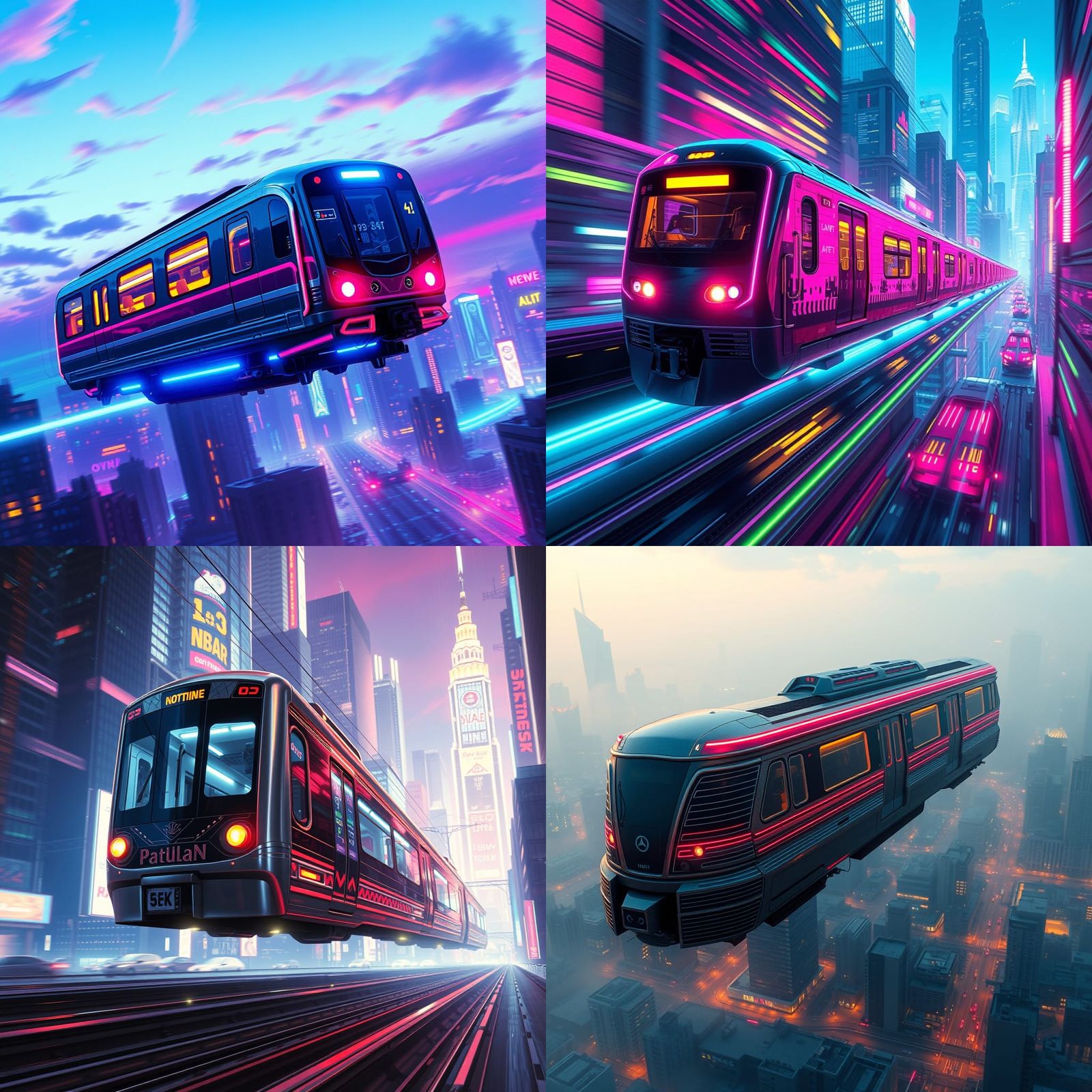 Futuristic 1980s Levitating Subway Train in Detailed Matte P...