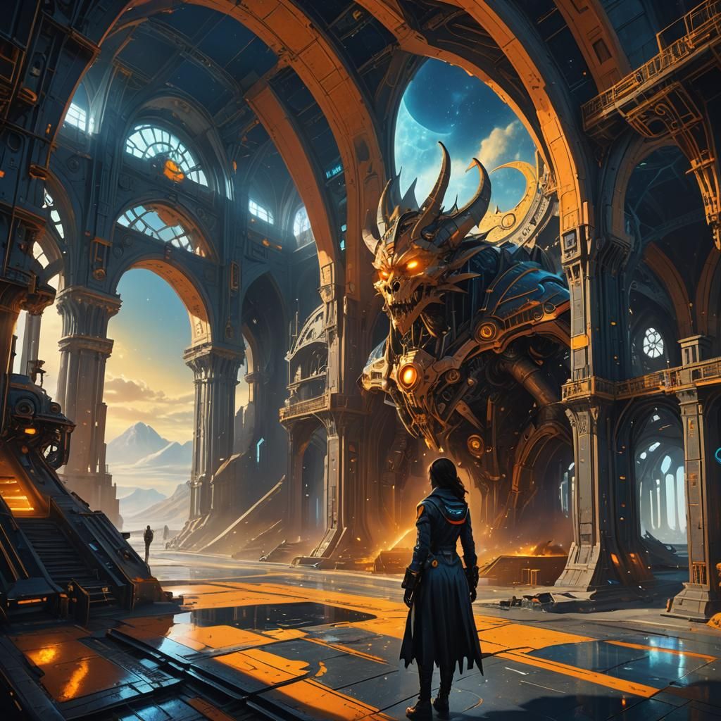 Demon Girlfriend at Spaceport: Fantasy Sci-Fi Concept Art