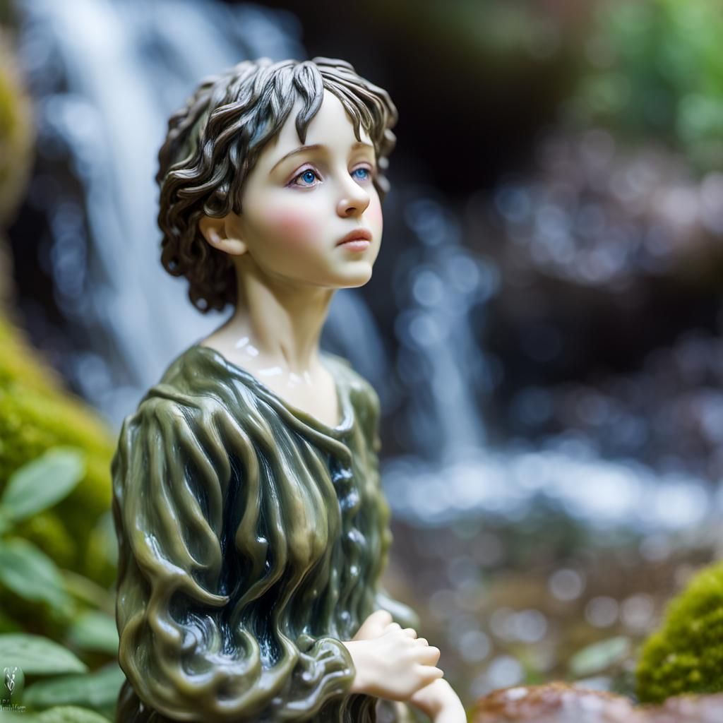 Glass Doll at Miniature Waterfall, Macro Photography