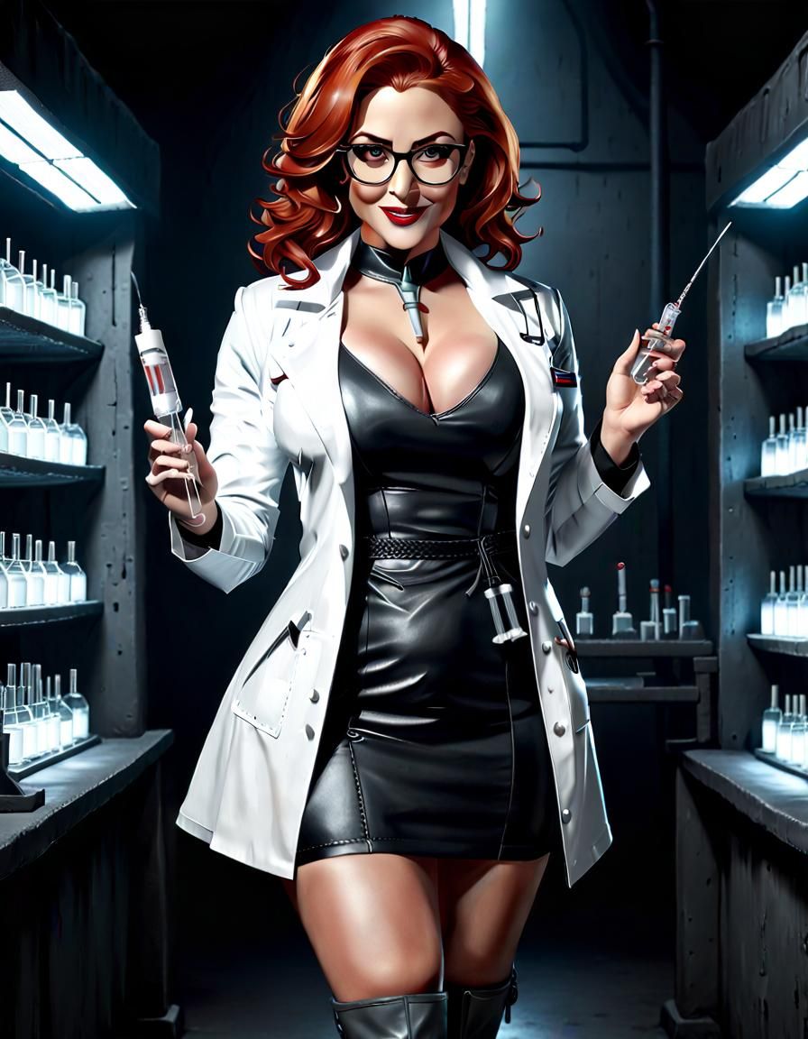 Curvy Woman in Lab Coat with Syringe