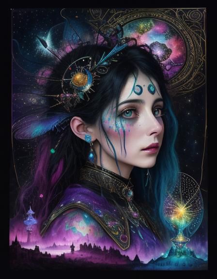 Surreal Cosmic Landscape in Mixed Media Style