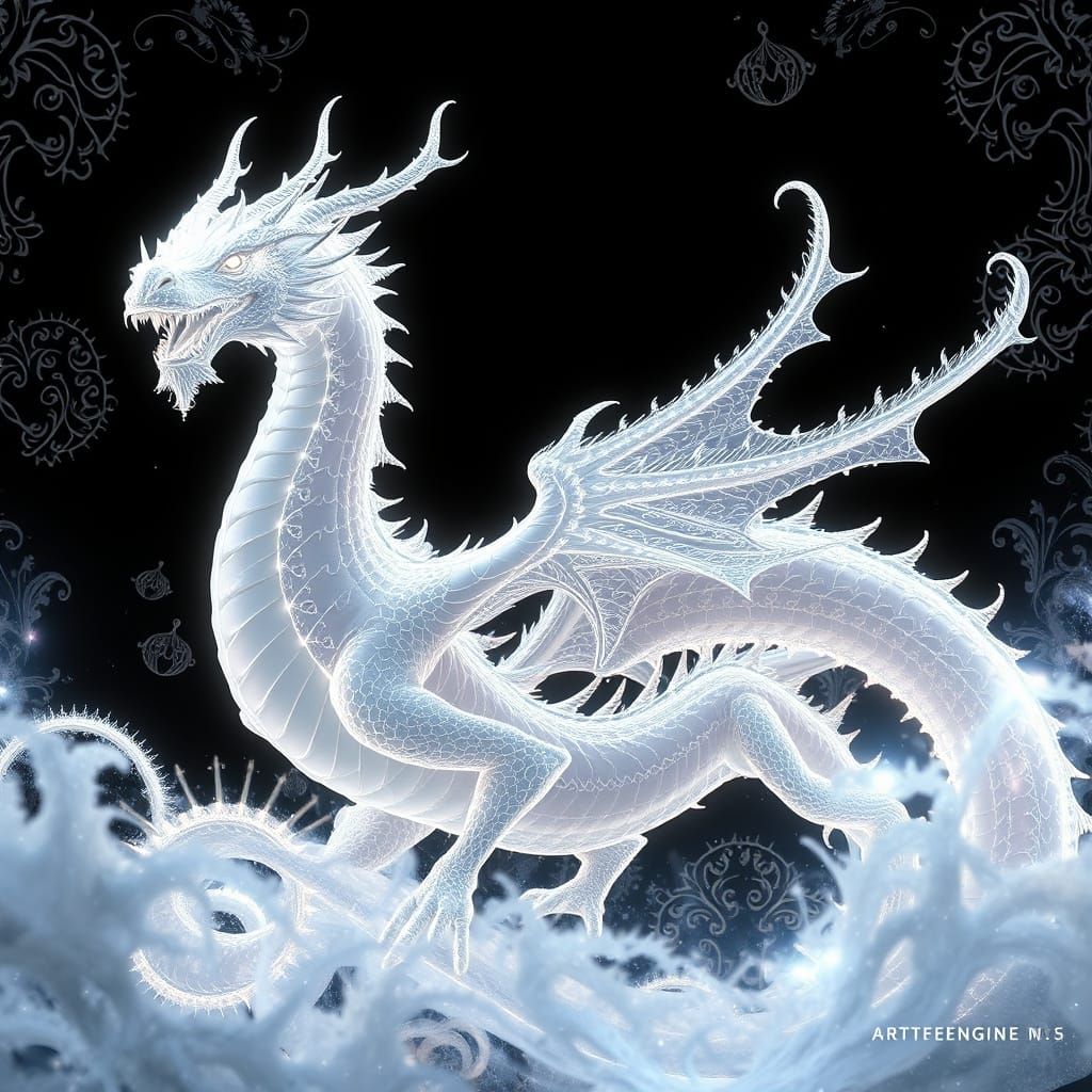 Ethereal Bioluminescent Dragon with Filigree Designs