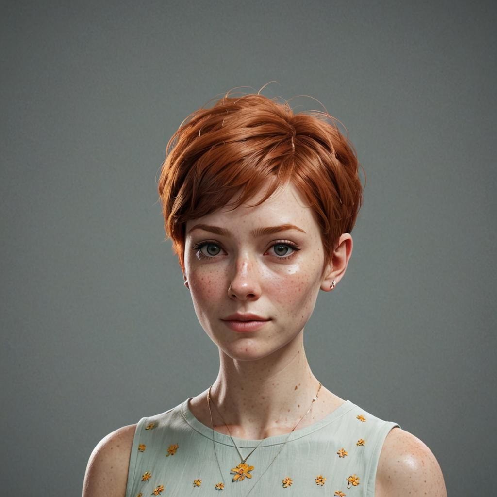 Hypnotized Redhead Girl with Pixie Cut, Sketchfab Style
