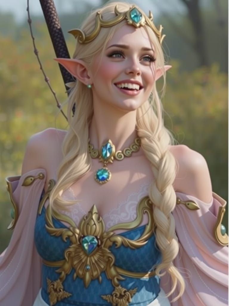 Elf Warrior Princess in Sunlit Arboretum
