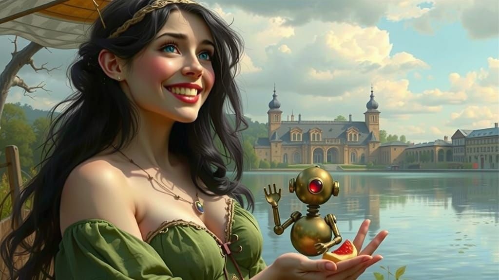 Victorian Fairy and Robot Picnic by Lakeside