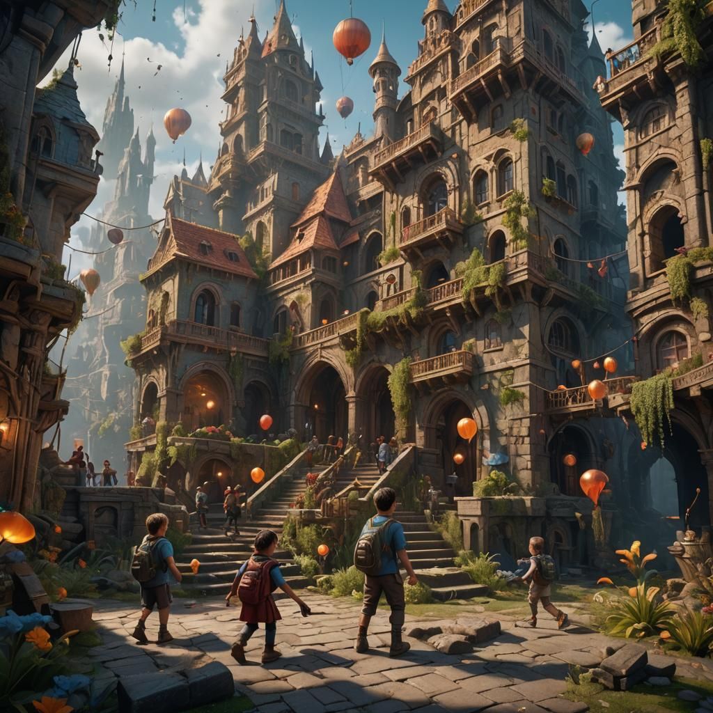 Fantastical Kids Playing in Deep Color