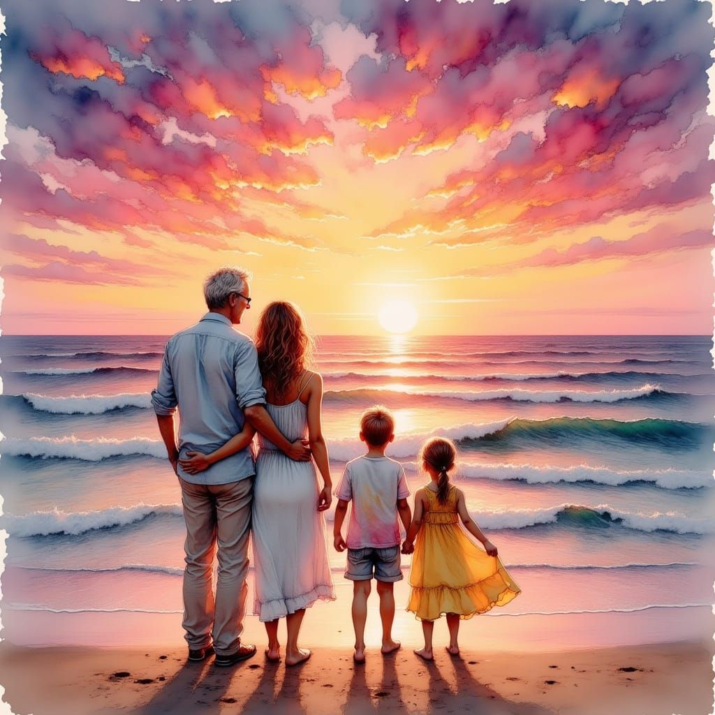 Serene Family Moment at Sunset