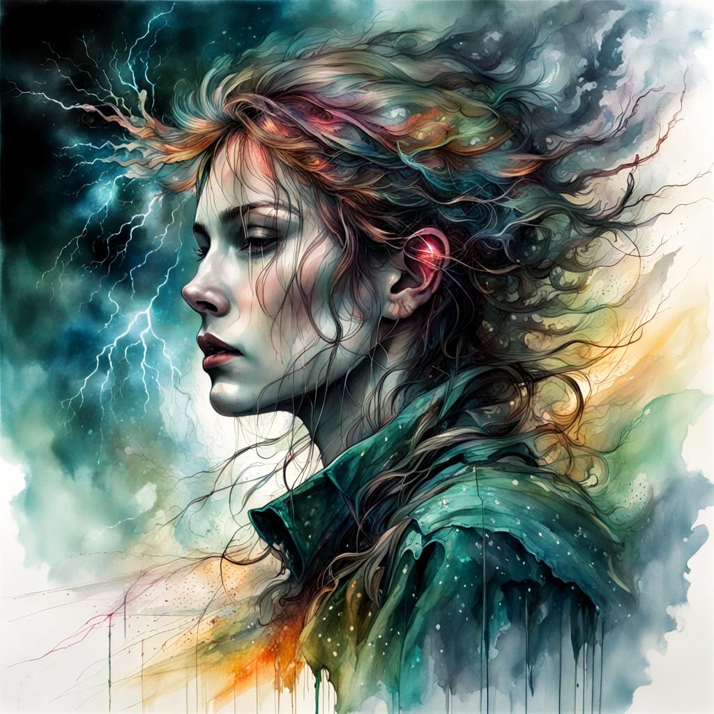 Dark Fantasy Rainstorm with Lightning and Smoke