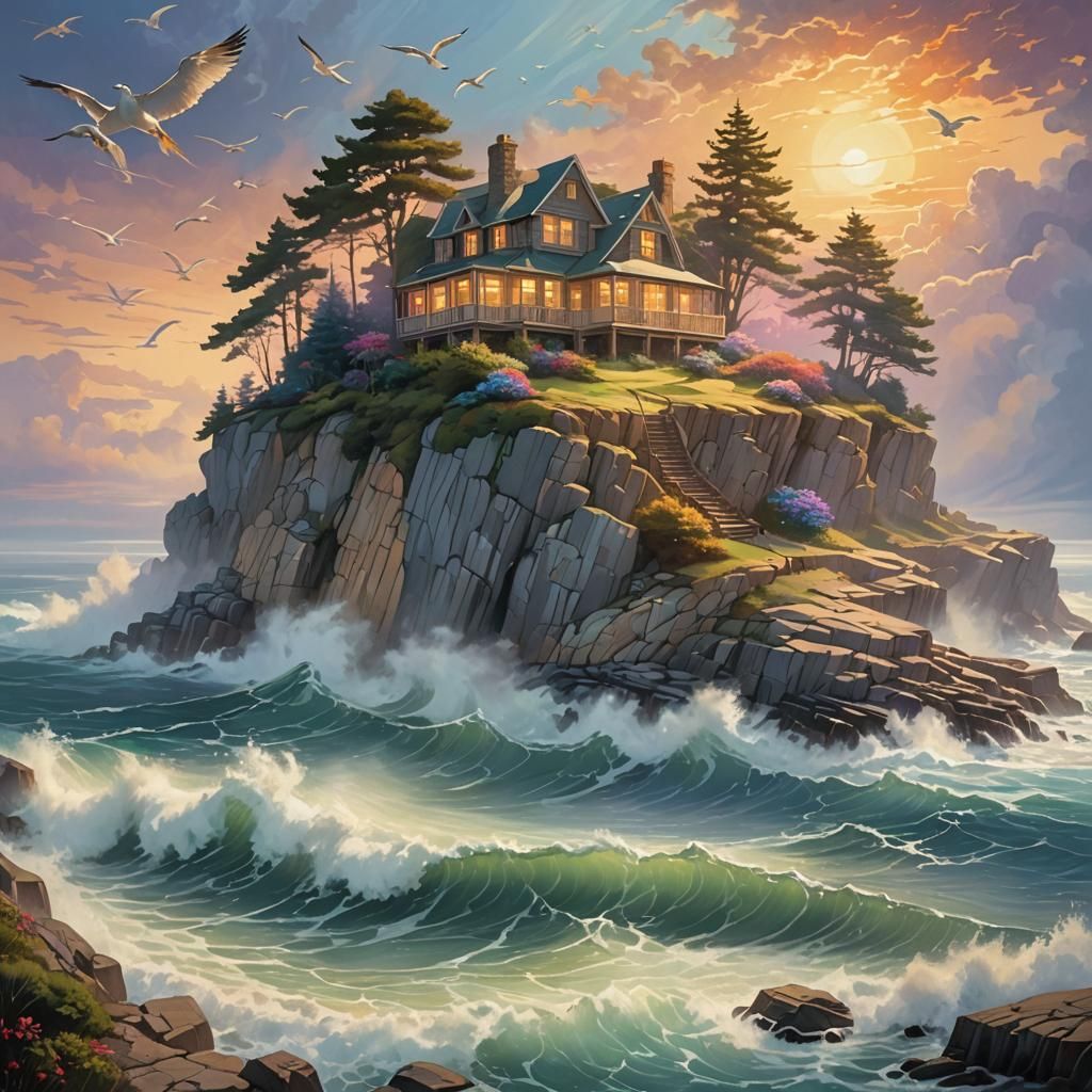 Ethereal Cottage on Rocky Sea Cliff