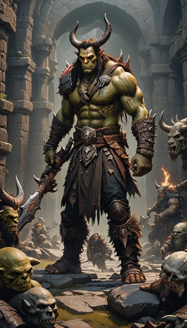Half-Orc Barbarian with Claws and Horns in Fantasy Art