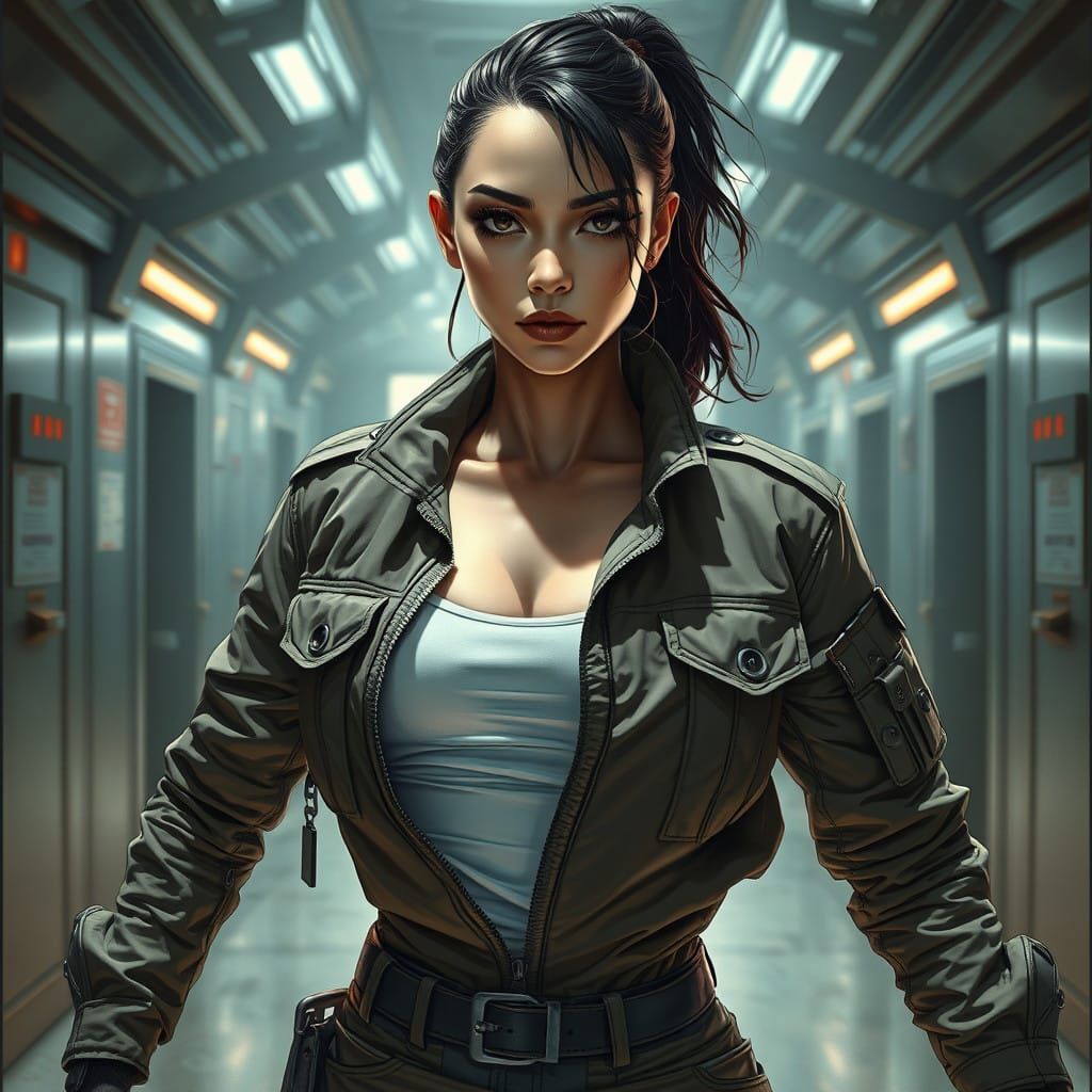 Female Super Insurgent in Dystopian Futurism Style