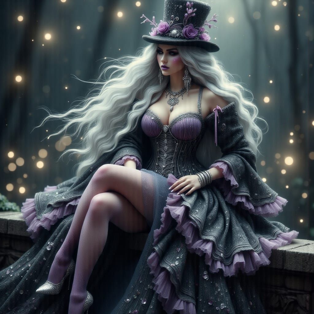 <lora:Fairy Lights:1.0> <lora:Goth Grunge Beauty:1.0> Close-...