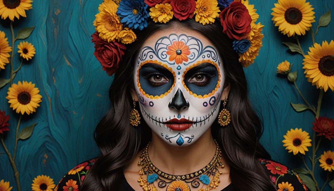 Vibrant Portrait in the Style of Van Gogh: Día de los Muerto...
