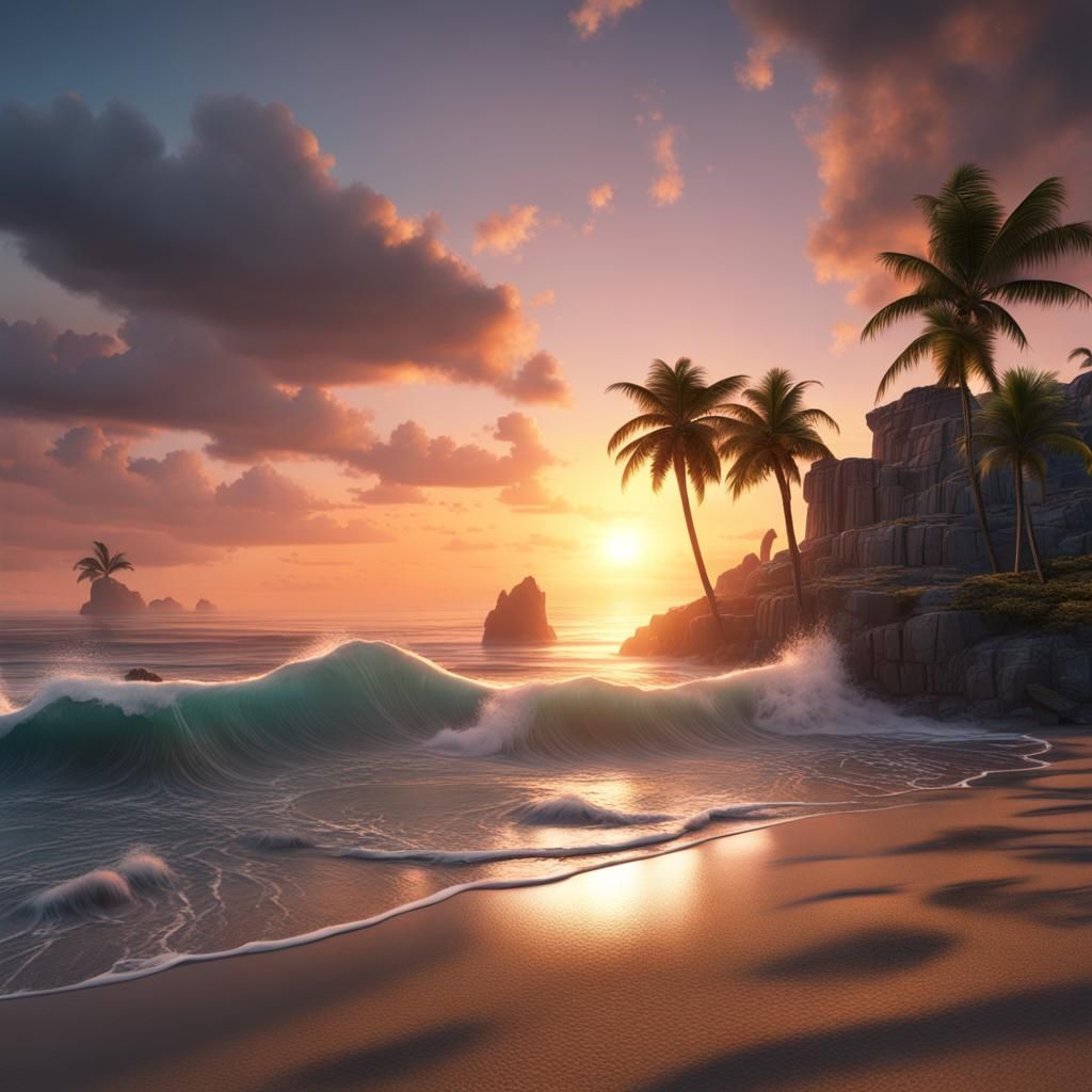 Spectacular Beach Sunrise in Detailed Matte Painting