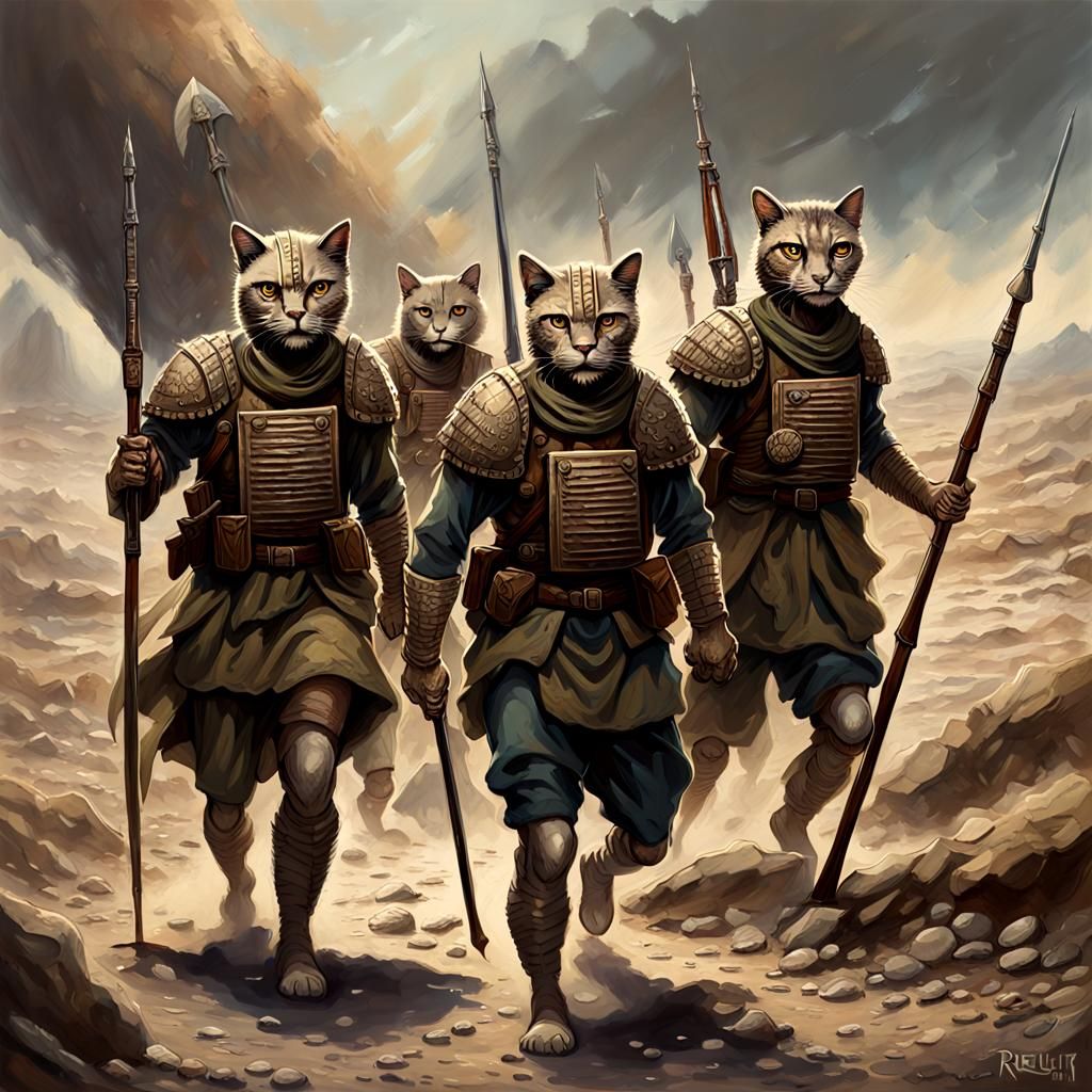 Felinoid Warriors Advance Through WWI Battlefield