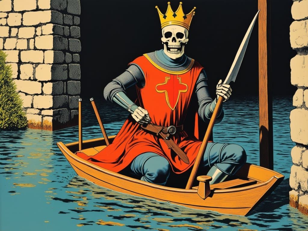 Skeleton Knight in Raft Gothic Manuscript Style