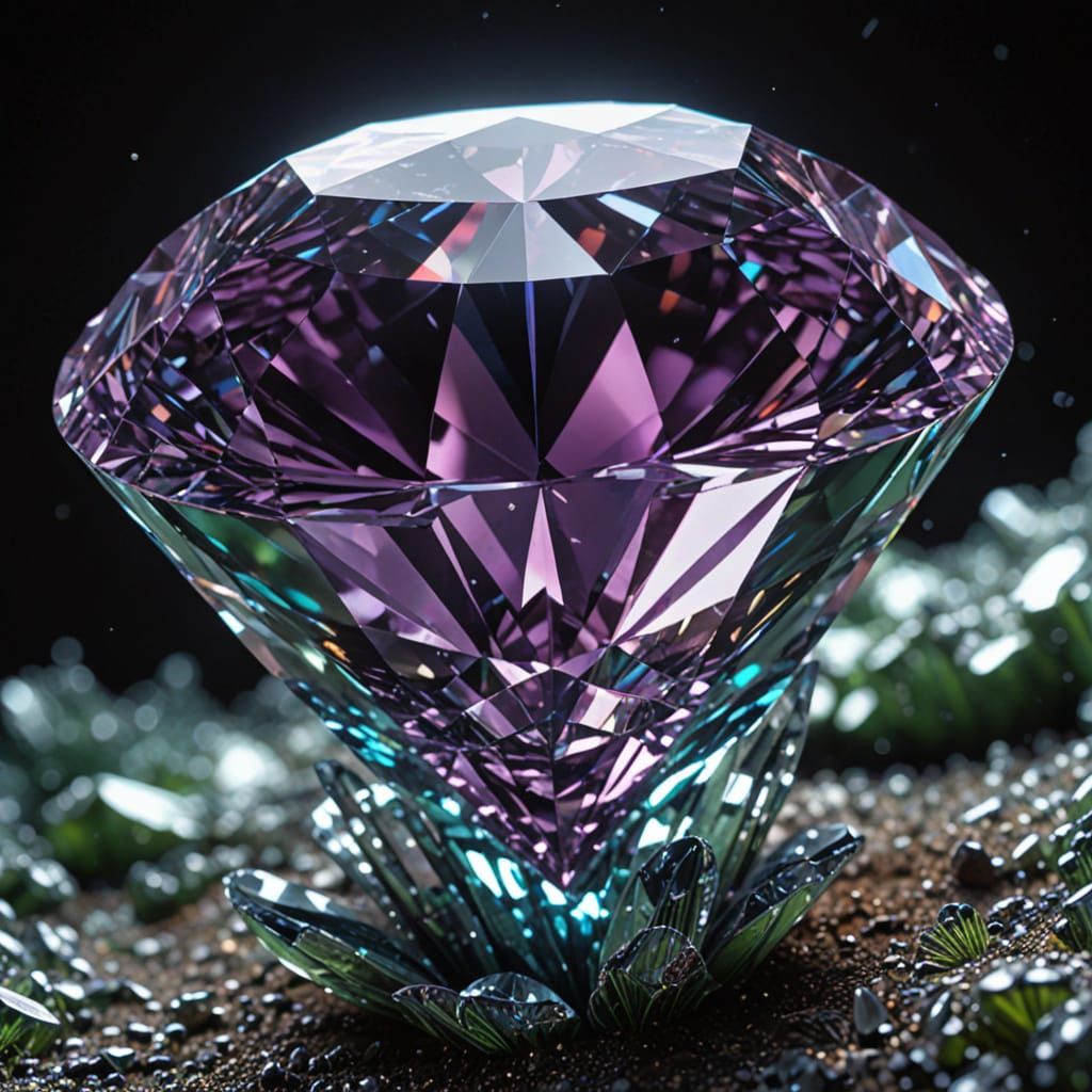Glowing Purple Diamond in High-Dimensional Space