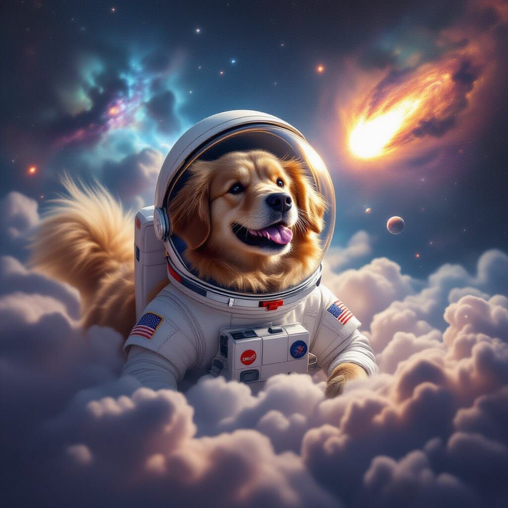 Golden Retriever Astronaut Dog in Space