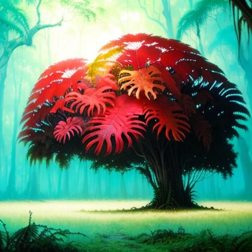 Detailed Fantasy Brain Surrounded by Forest, Oil on Canvas