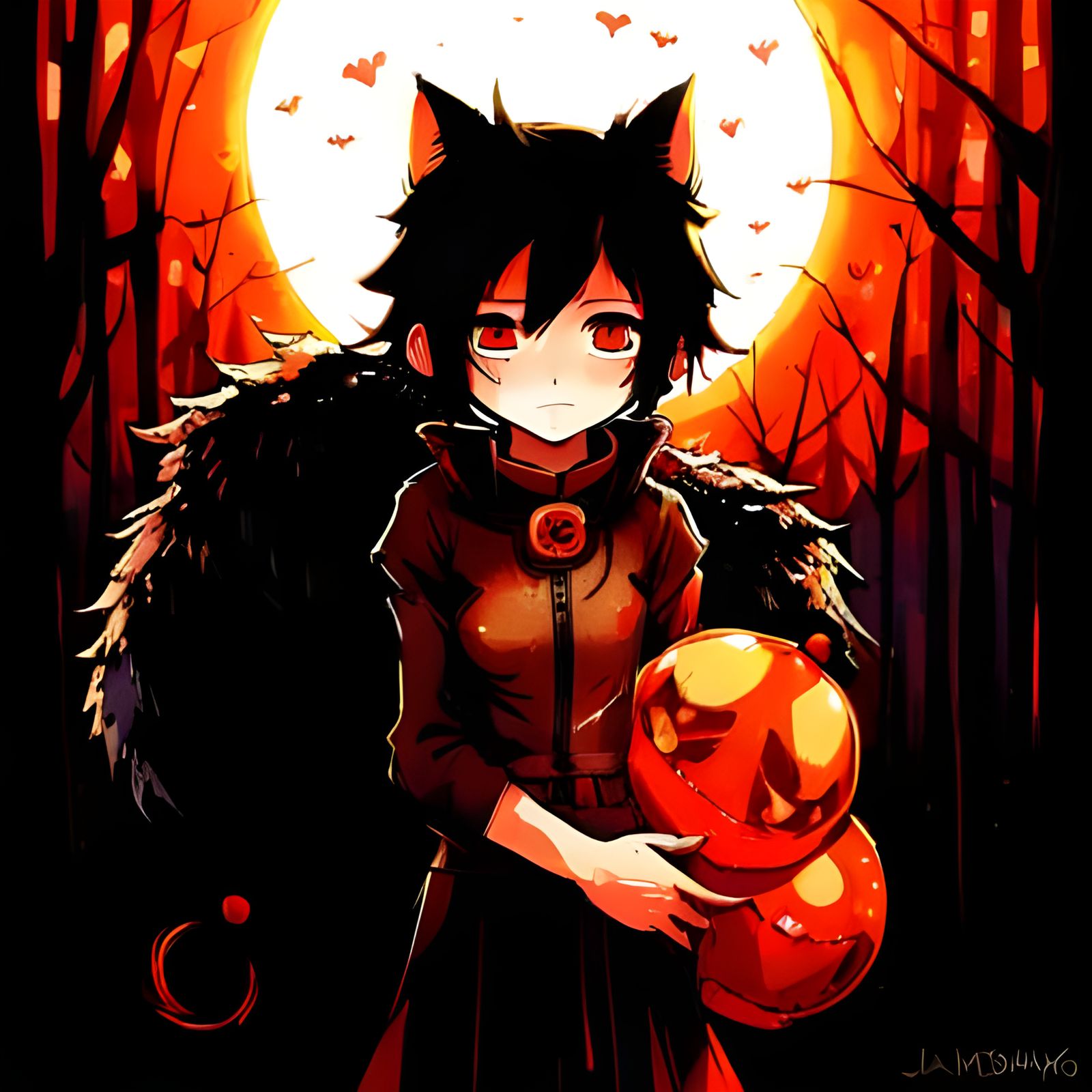 Mythical Cat Girl with Glowing Eyes, Detailed Art