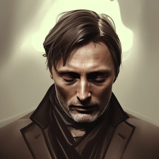 Mads Mikkelsen Portrait in Art Nouveau Style