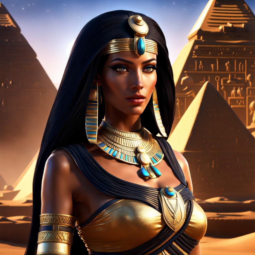 Egyptian Queen in Desert Night: Digital Art