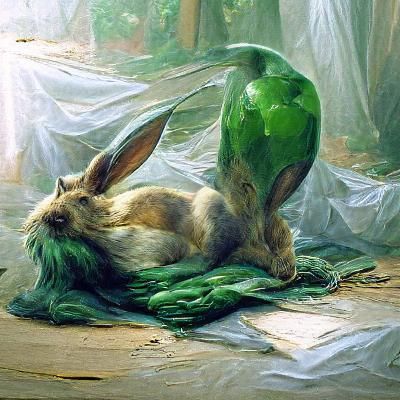 Green Rabbit Oil Painting