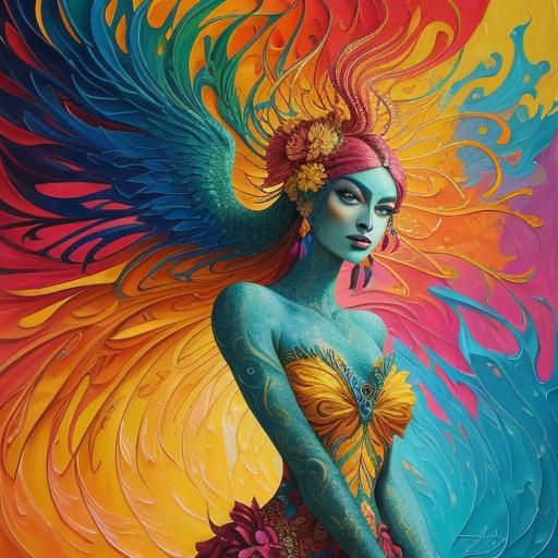 Dragon Peacock Woman in Abstract Expressionism