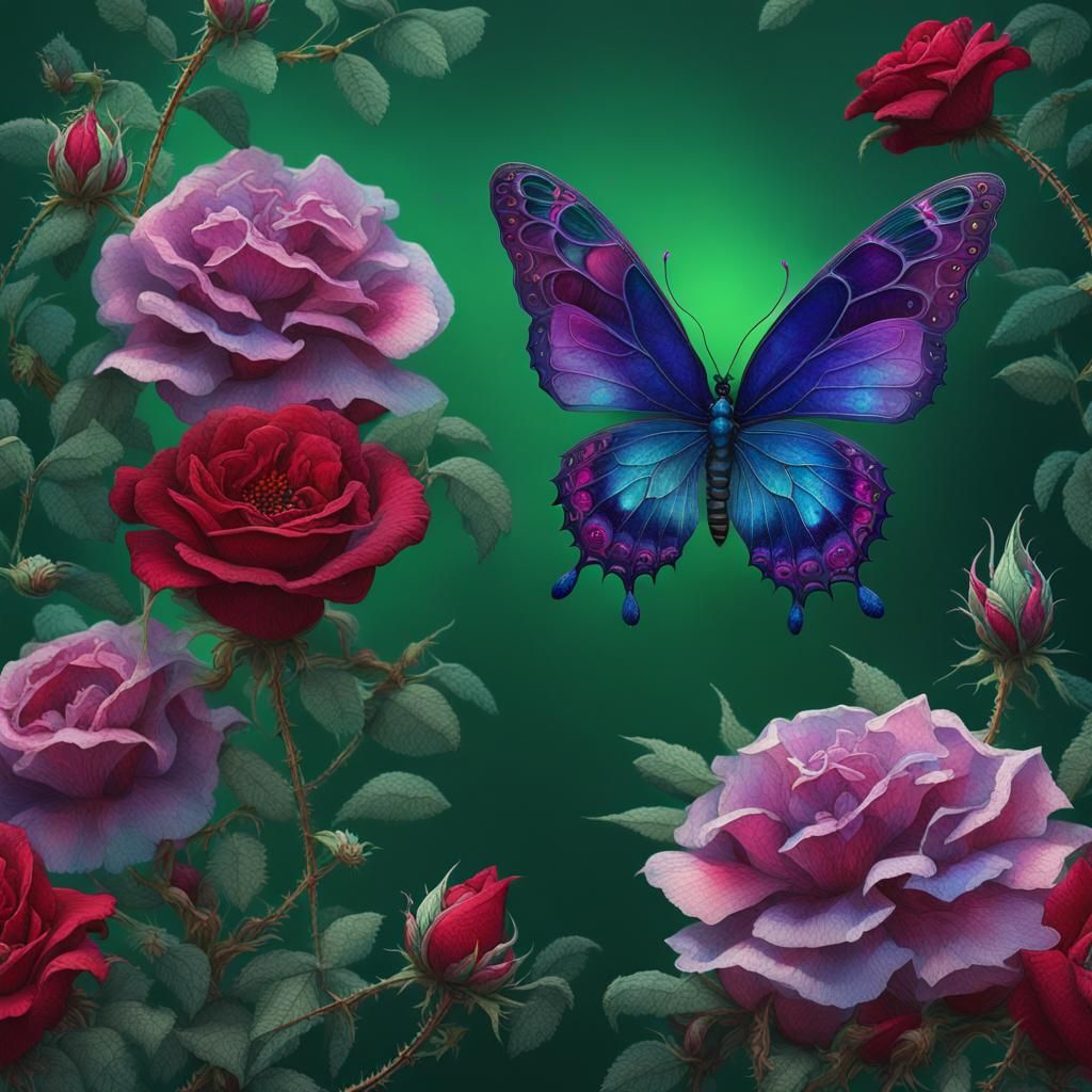 Butterfly on Rose: Dreamy Ethereal Fantasy Art