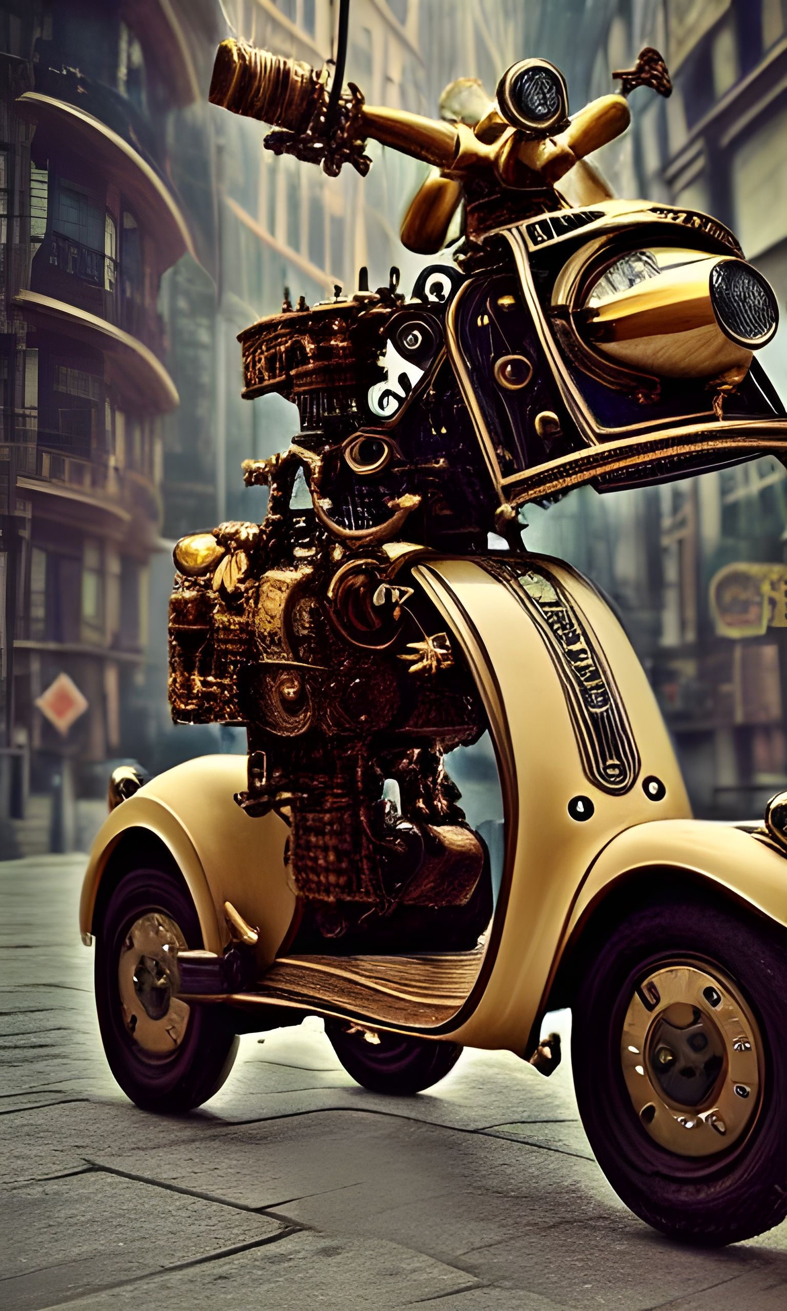 Intricate Steampunk Mechanical Vespa in 4K