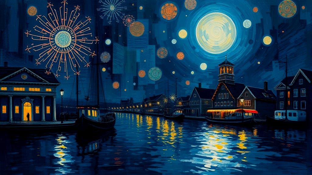 Surreal Leonid Afremov-Inspired Scene with Tentacles Illumin...