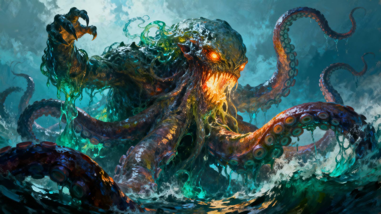 Epic Oil Painting: Ooze Monster Battles Kraken