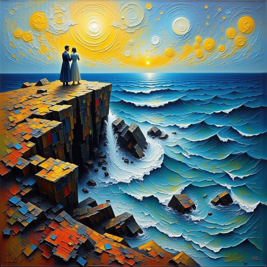 Impasto Seascape with Abstract Textures