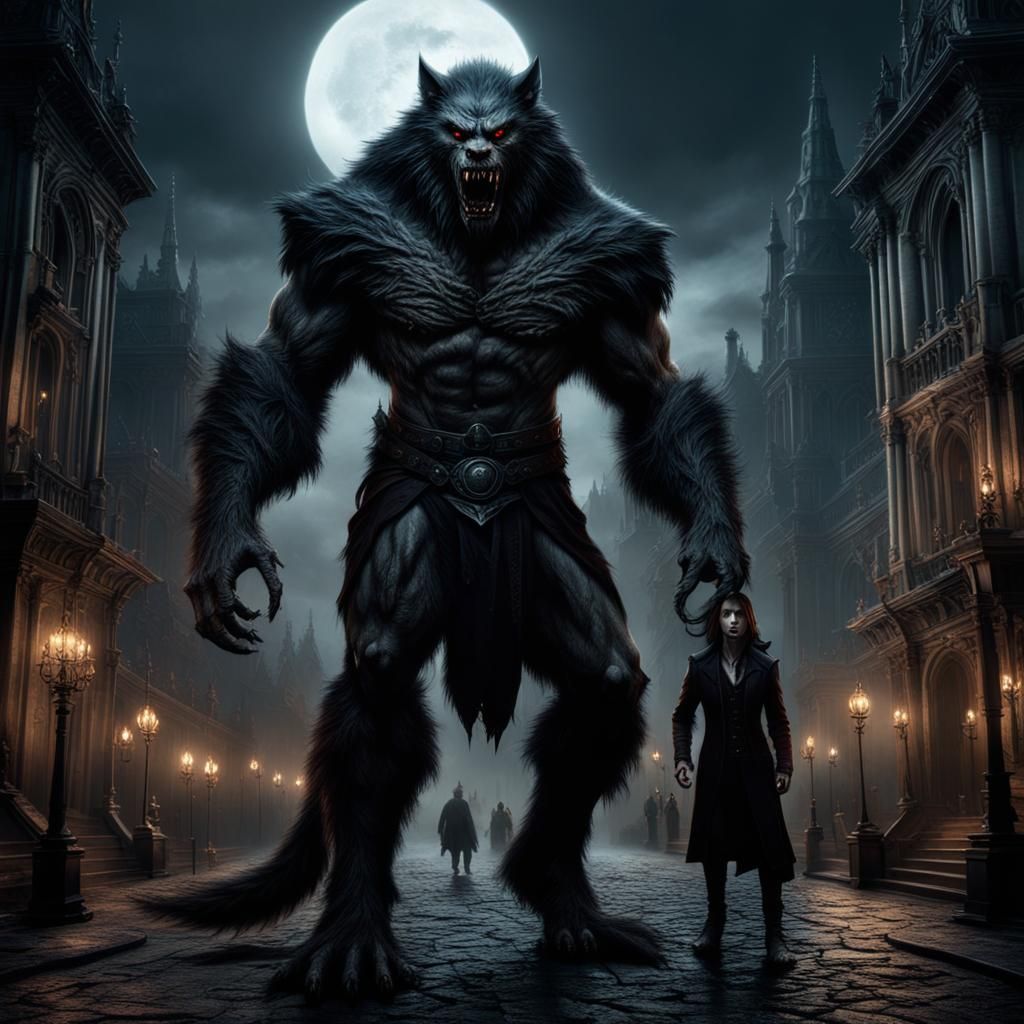 Epic Werewolf vs Vampire Digital Matte Painting