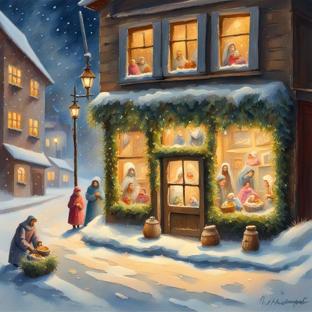 Miniature Nativity Scene in Gouache Style