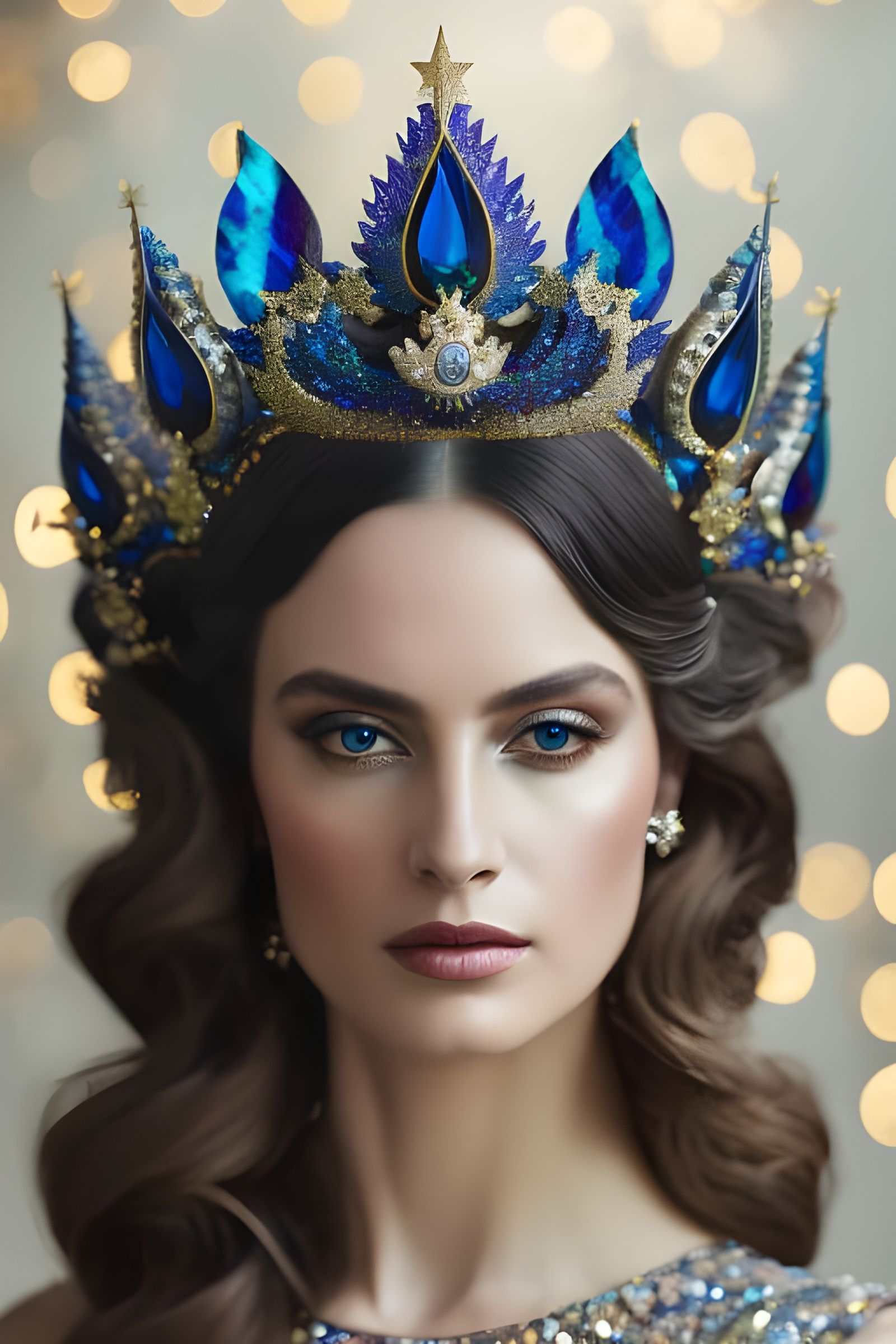 Indigo Goddess with Ornate Peacock Crown