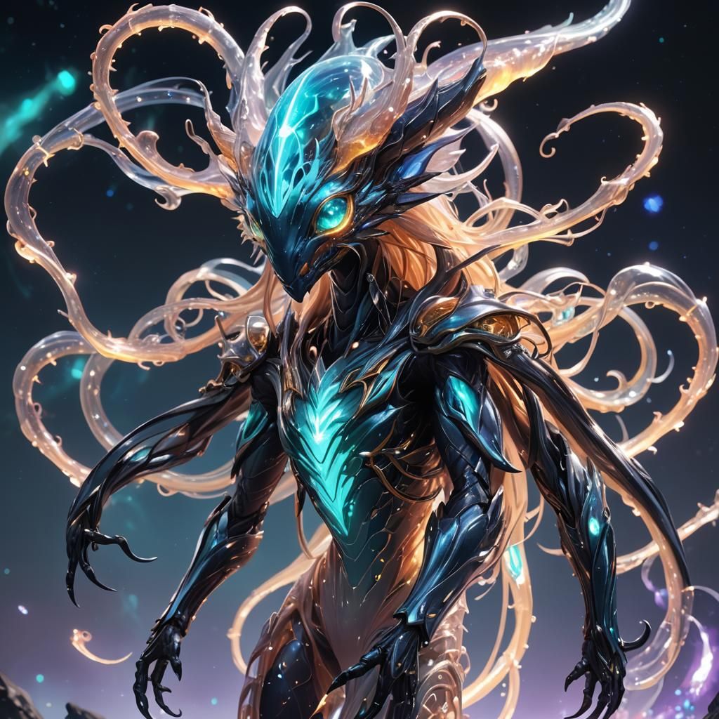 Bizarre Alien Creature on Crystal: 3D Anime Art