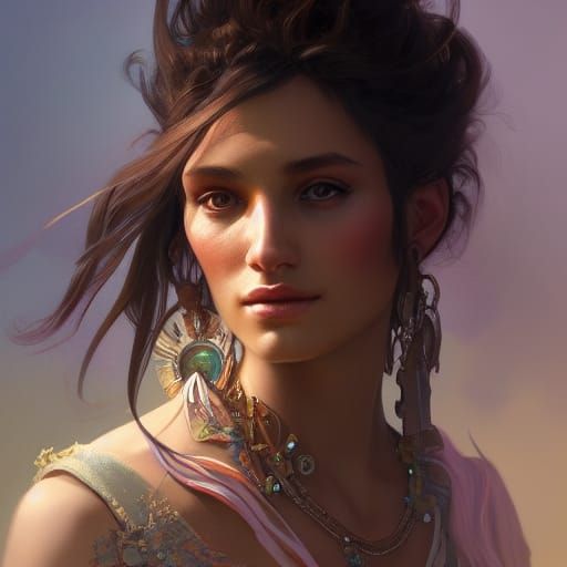 Detailed Portrait of a Gypsy in Art Nouveau Style