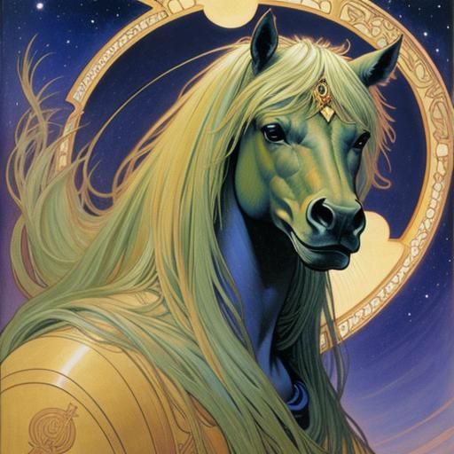 Extraterrestrial Horse Portrait in Surreal Art Nouveau Style