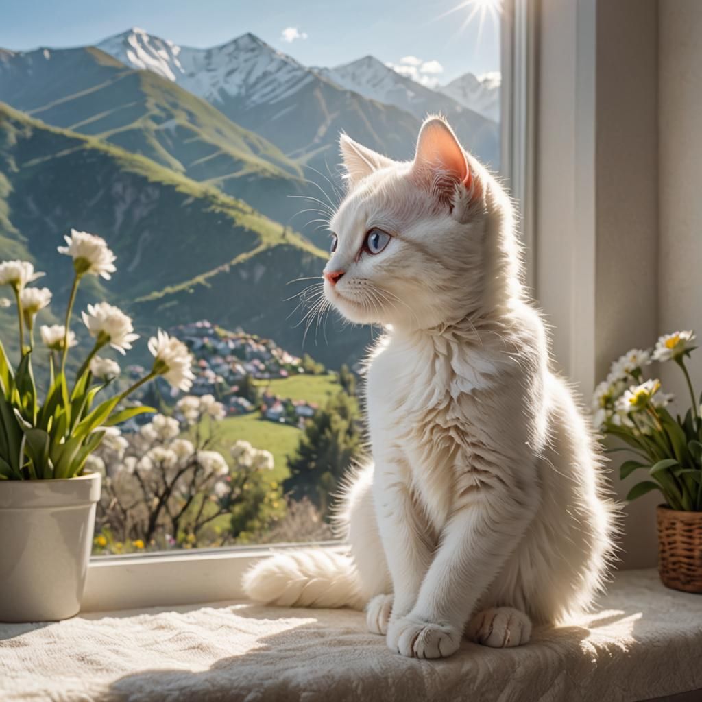 Cozy Kitten Gazing at Mountain View