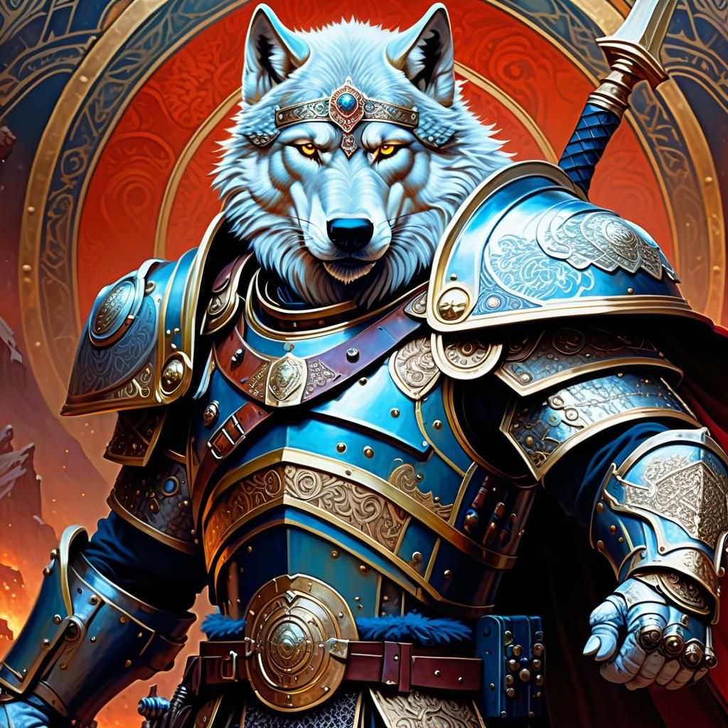 Wolf King in Warhammer Armor: Art Nouveau Portrait