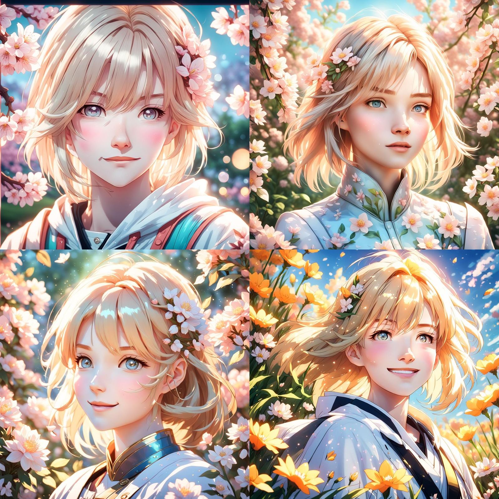 Anime Portrait of Woman in Spring Flower Garden
