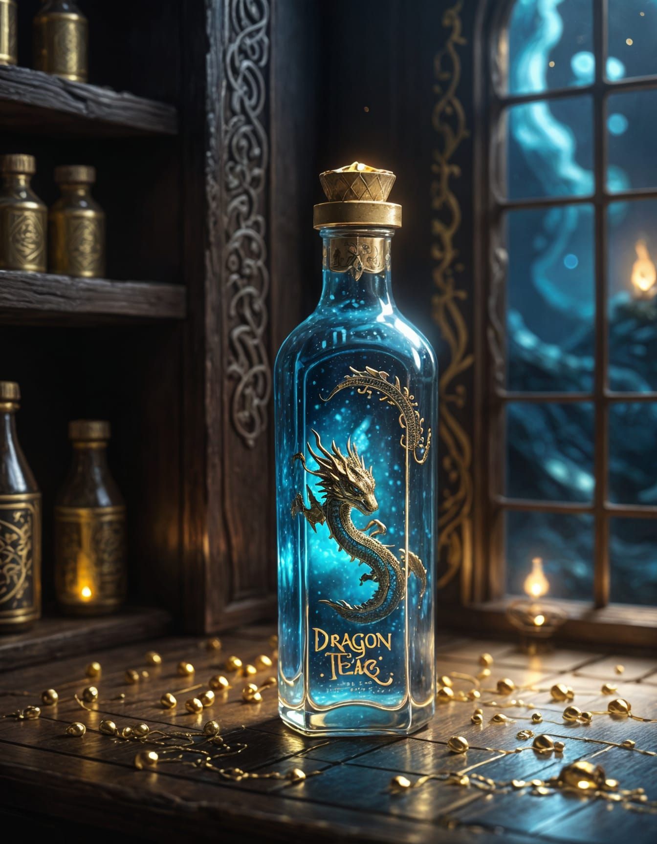 Dragon Tears Glowing Liquid in Golden Calligraphy