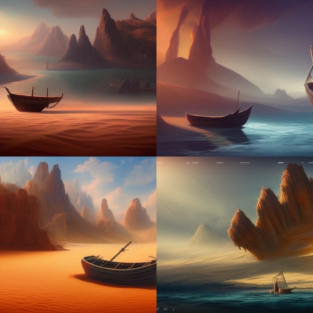 Boat Adrift in Desert: Fantasy Concept Art