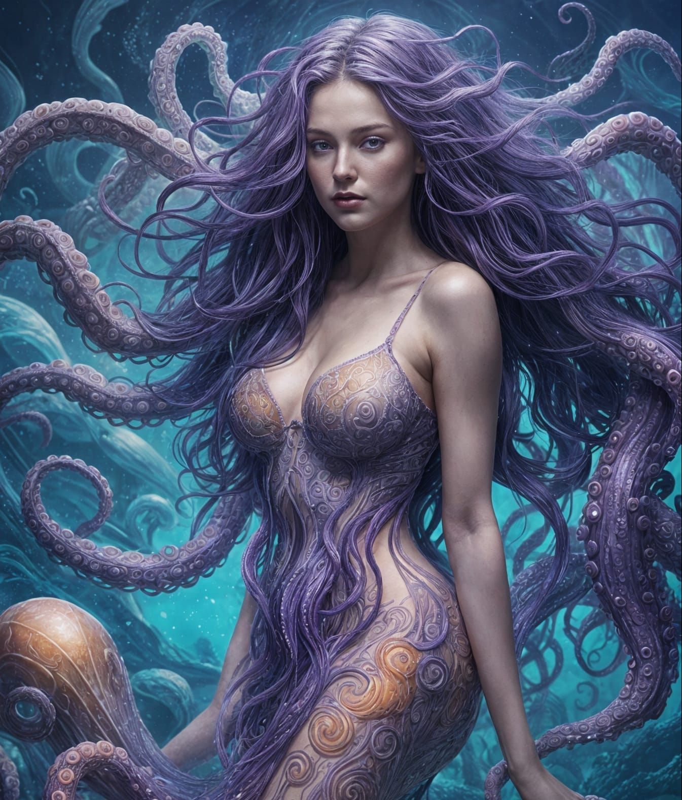 Ethereal Goddess of the Sea in Vibrant Purple Hues