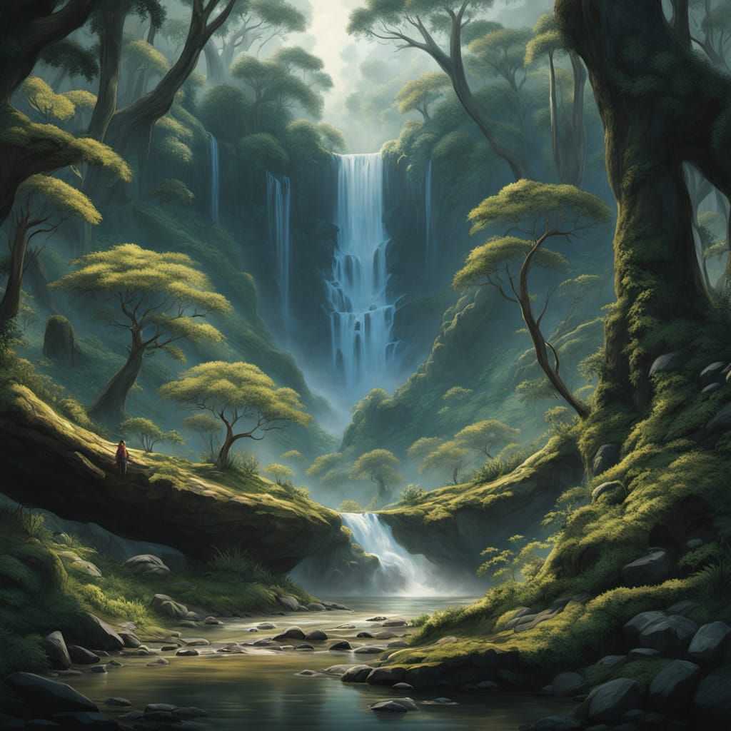 Surreal Rainforest Scene in a Matte Painting Style