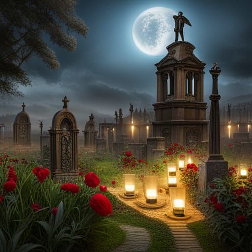 Festive Dia de los Muertos Cemetery Scene