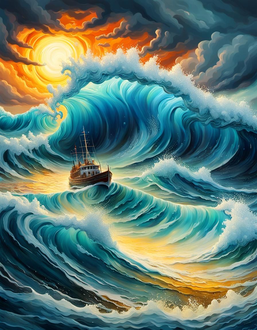 Epic Ocean Storm Maelstrom in Oil Painting Style