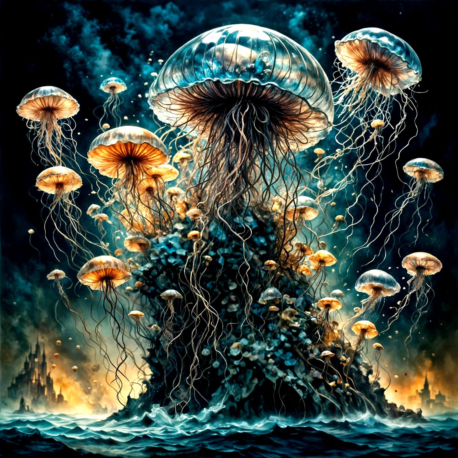 Recycled Plastic Jellyfish in Fantasy Illustration Style